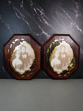 Vintage Octagonal Wood Picture Frames Gold Floral Accent Set of 2